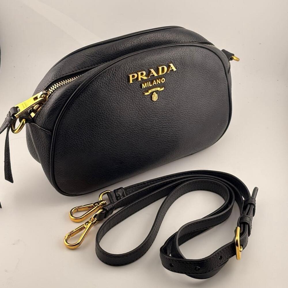 PRADA Vitello Daino Shoulder Bag Navy Blue